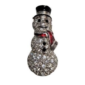 Swarovski Snowman Pave w/Clear Crystal Brooch‎ Signed Swan Holiday Winter Gift